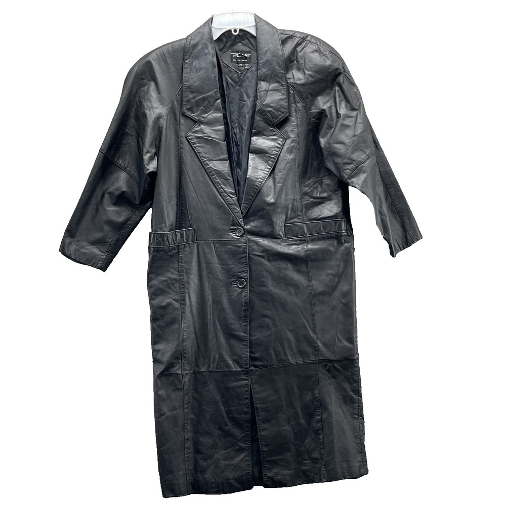 Vintage Pelle 100% Leather Trench Coat Womens Medium Y2k Moto Chic Corpcore 90's